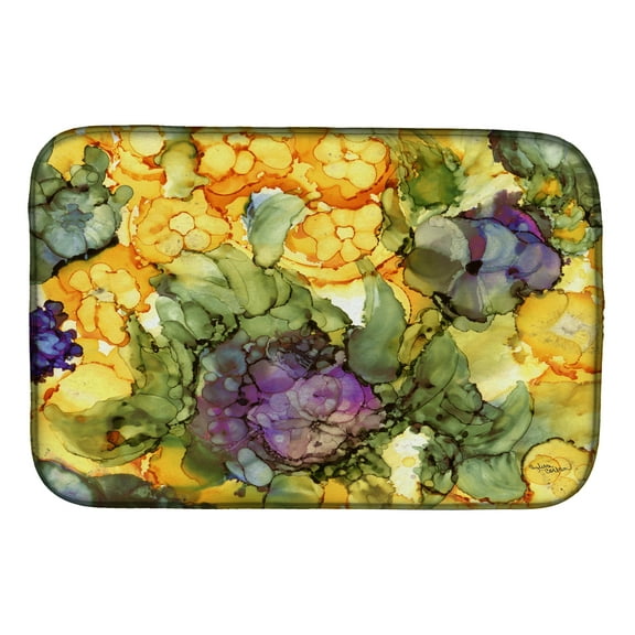 Abstract Flowers Purple and Yellow Dish Drying Mat