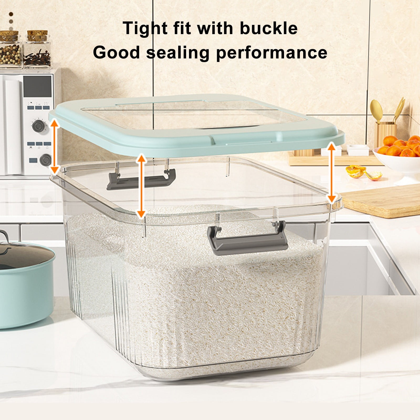 Extra Large Rice Container Airtight Food Storage Containers with Lids, 12X9X7 Inches Stackable Pantry Organizer for Flour, Sugar, Pasta, Coffee, Baking & Kitchen Counter Space Saving , Rice Bucket *1