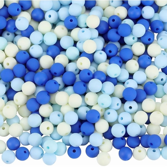 1 Box 500Pcs Frosted Acrylic Beads 8mm Matte Blue Beads Small Round Ball Opaque Bubblegum Rubberized Imitated Silicone Smooth Loose Spacer Bead for Jewelry Making Bracelet