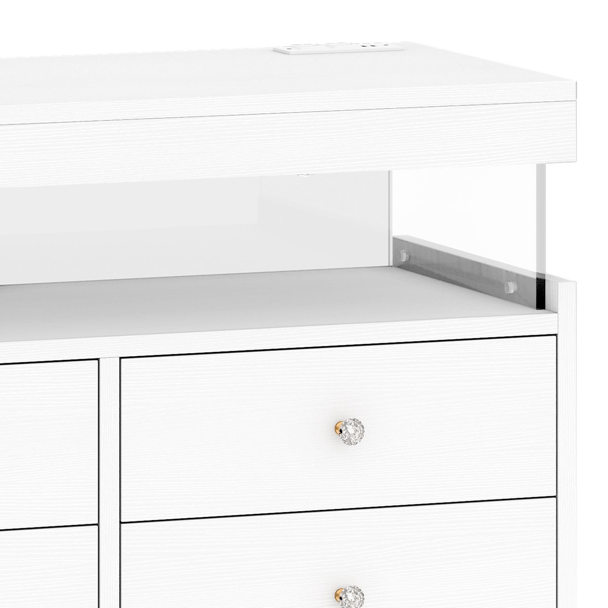 Uforic 6 Drawer Double Dresser with Power Outlets & LED Lights, Wood Chest of Drawers, White