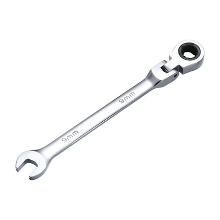 

9mm Dual Heads Ratchet 180 Degree Flexible Pivoting Head Adjustable Combination Dicephalous Wrench Spanner (Silver)