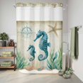 thumbnail image 6 of No Hook Shower Curtain with Built-in Rings - Beach Coastal Theme Washable Waterproof Fabric Bathroom Curtains for Hotel,Rentals, 72X 96 Inch Extra Long , Vintage Ocean Seahorse, 6 of 9
