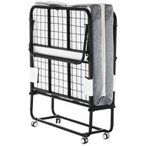Rollaway Bed Twin Size, 38x75in Folding Bed with 4in Mattress - Portable Guest Bed with Metal Frame & Memory Foam, Lockable Wheels, for Adults