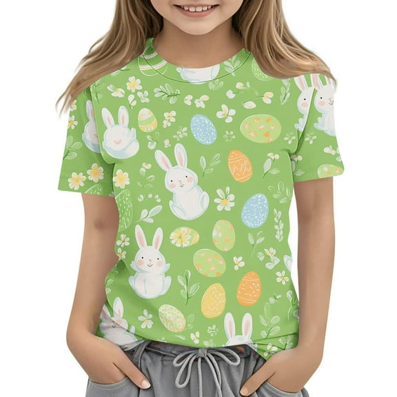 AUNVITO Boys Girls Printed Casual Short Sleeve T-shirt Round Neck Top Y2K Daily Wear