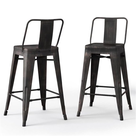 Atlin Designs 30" Metal Curved Back Bar Stool in Distressed Black (Set of 2)