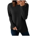 thumbnail image 2 of ClodeEU Long Sleeve Shirts for Women,Ribbed Knit Curved Hem Tunic Tops,Loose Fit Dressy Crewneck Pullover Sweaters Black,Womens Plus S, 2 of 8