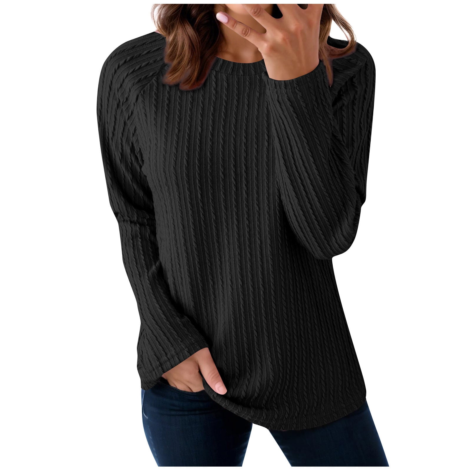 BLVB Long Sleeve Tops for Women Spring Fall Trendy Business Dressy Casual Pullover Shirts Crewneck Textured Blouse Outfits