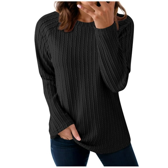 Generic Womens Crewneck Sweatshirts Long Sleeve Pullover Tops Jacquard Casual Plain Loose Sweatshirt Fall Trendy Clothes