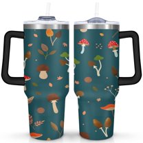 Mushroom 40 Oz Tumbler with Handle Lid and Straw, Stainless Steel Double Walled Vacuum Insulated Cup, Cute Anniversary Wedding Birthday Gifts Tumbler for Women Men Friends Outdoor Indoor