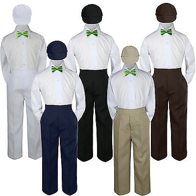 

4pc Boy Suit Set Lime Green Bow Tie Baby Toddler Kid Formal Hat Pants S-7