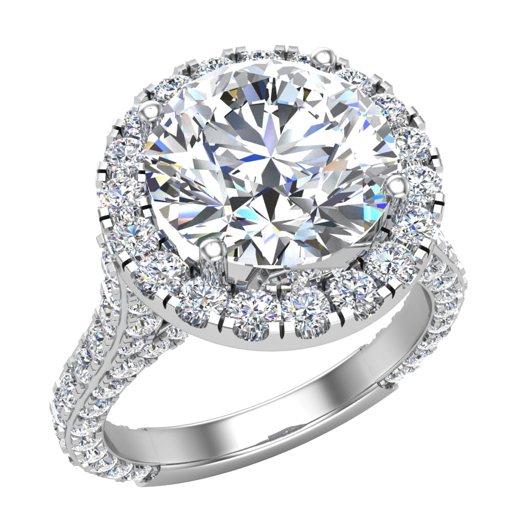 3.45 Ct Round Cut White Moissanite Halo Engagement Ring Set 14K White Gold 