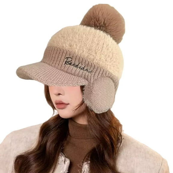Womens Winter Hats Warm Knit Hat Slouchy Beanie Cap with Brim for Outdoor