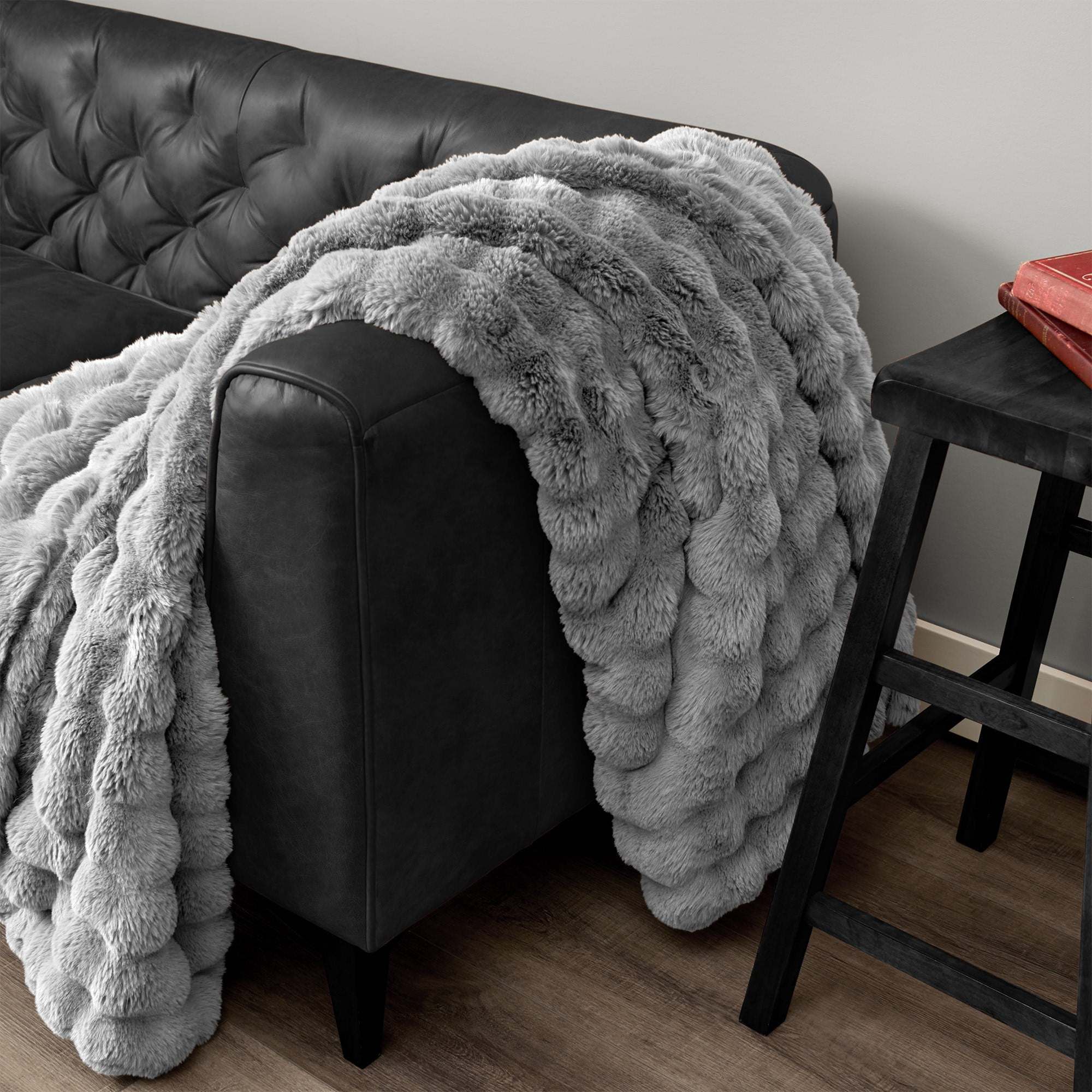 Northwest Group Serenade Gray Textured Faux Fur Throw Blanket, 50 x 70