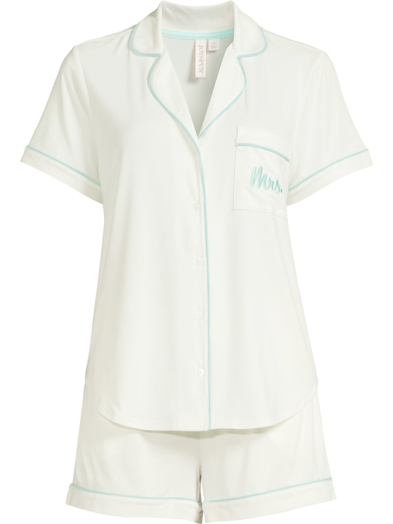 Joyspun women's Bridal Pajama Set - Notch Collar Top & Shorts