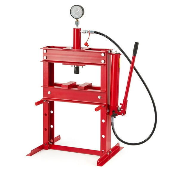 Towallmark 10 Ton Hydraulic Shop Press, H Frame Heavy Duty Garage Press With Gauge And Plates, Adjustable Worktable For Bearing Removal Metal Working, Red