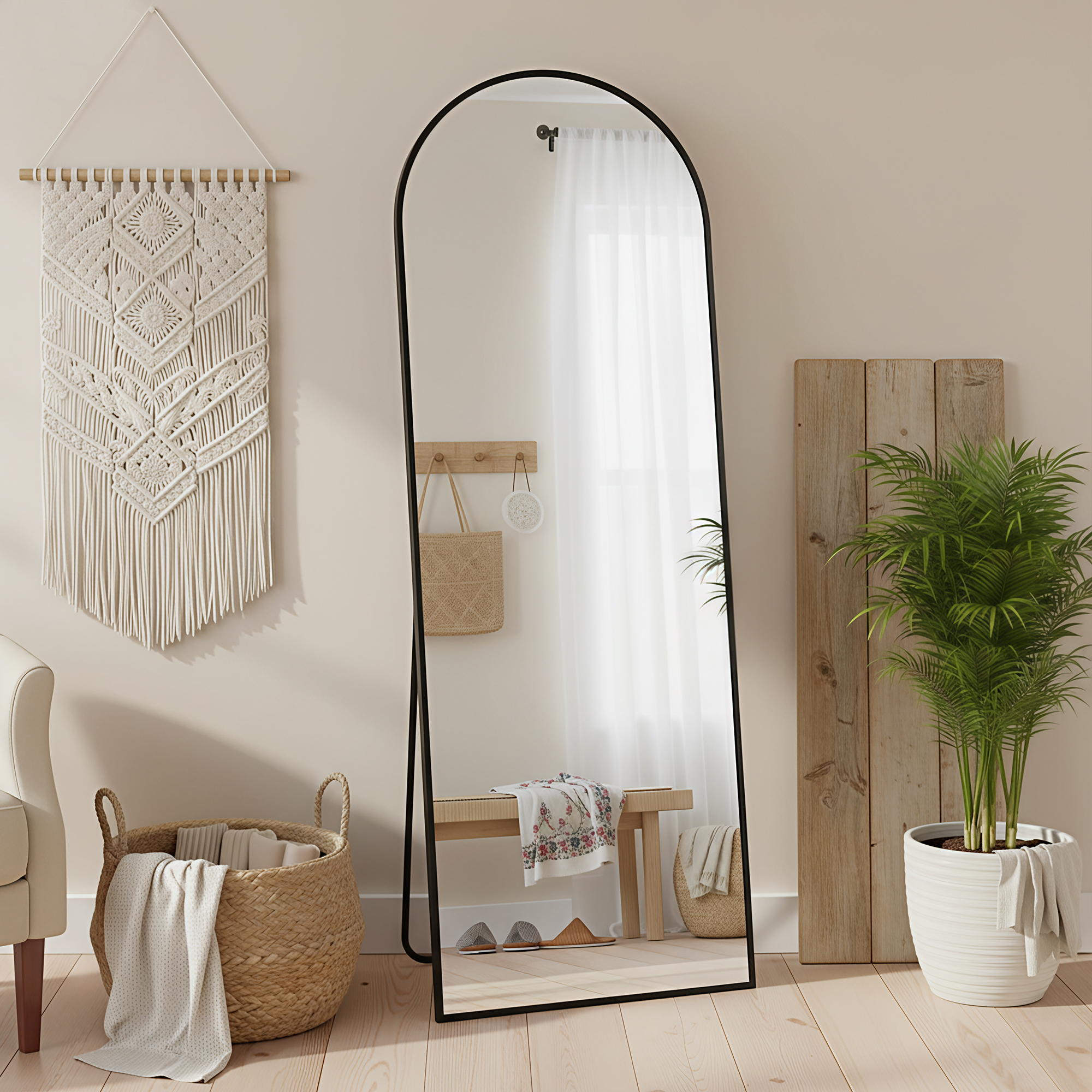 MAYEERTY Black Arch Full Length Mirror, Wall Mount or Freestanding for Bedroom/Living Room, 56" × 18"