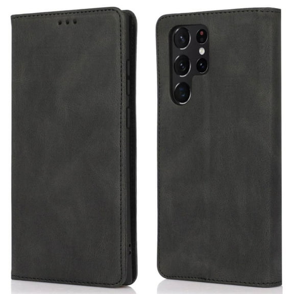 Leather Folio Wallet Case for Samsung Galaxy S25 Ultra - Black