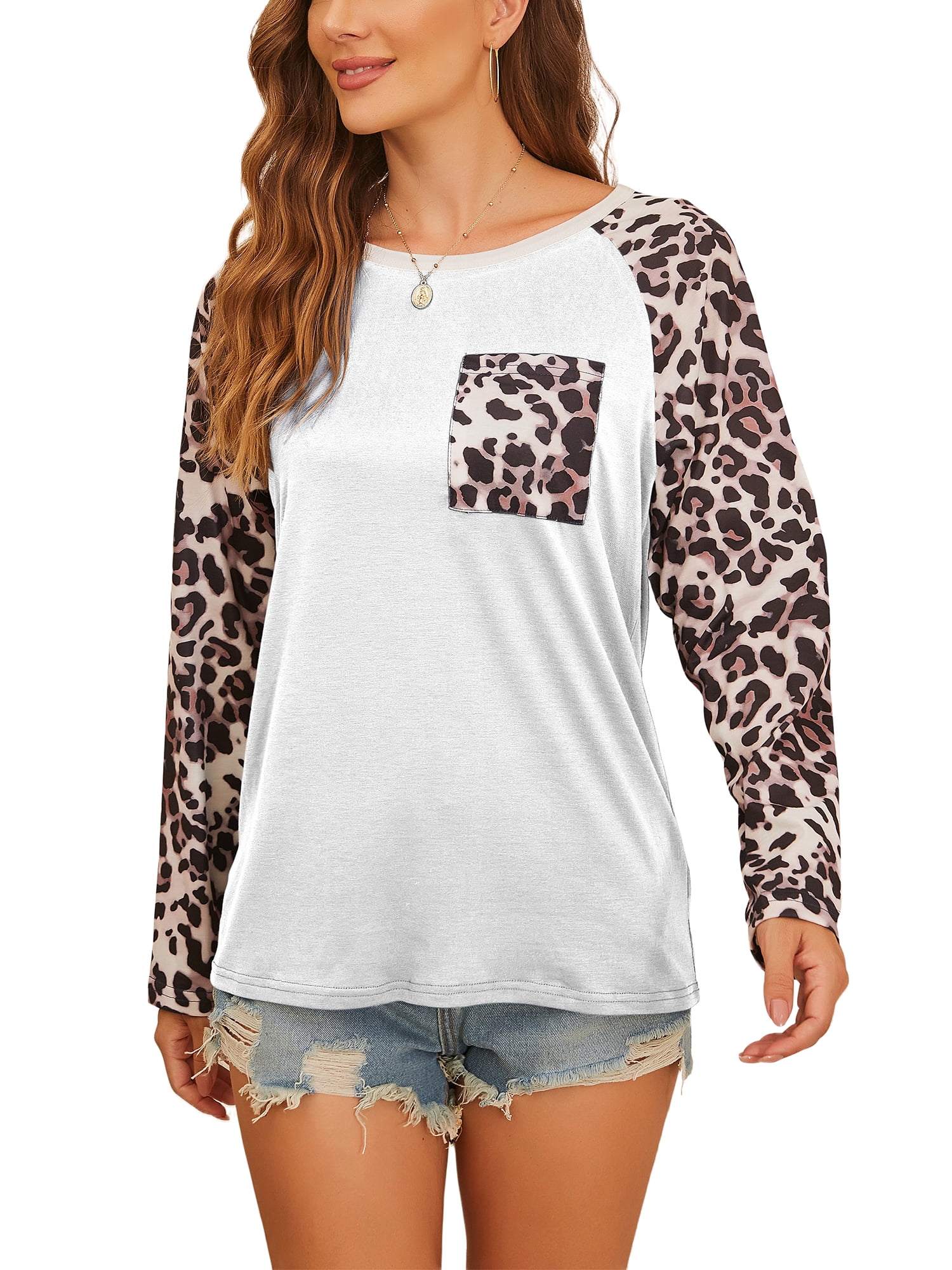 Women's Long Sleeve Leopard Print Color Block Tunic Tops Casual Raglan  Shirt Blouses - Walmart.com