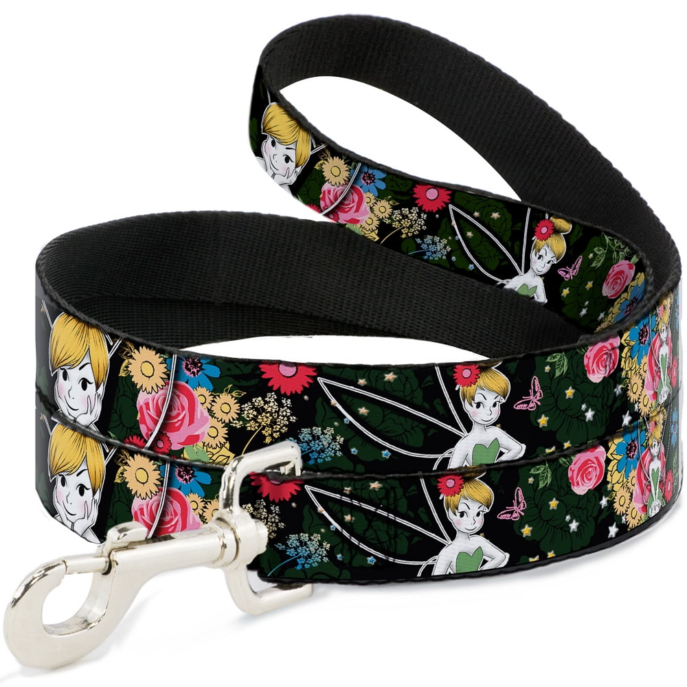 Disney Pet Leash, Dog Leash, Tinker Bell Poses Sleeping Floral Collage, 6 Feet Long 0.5 Inch