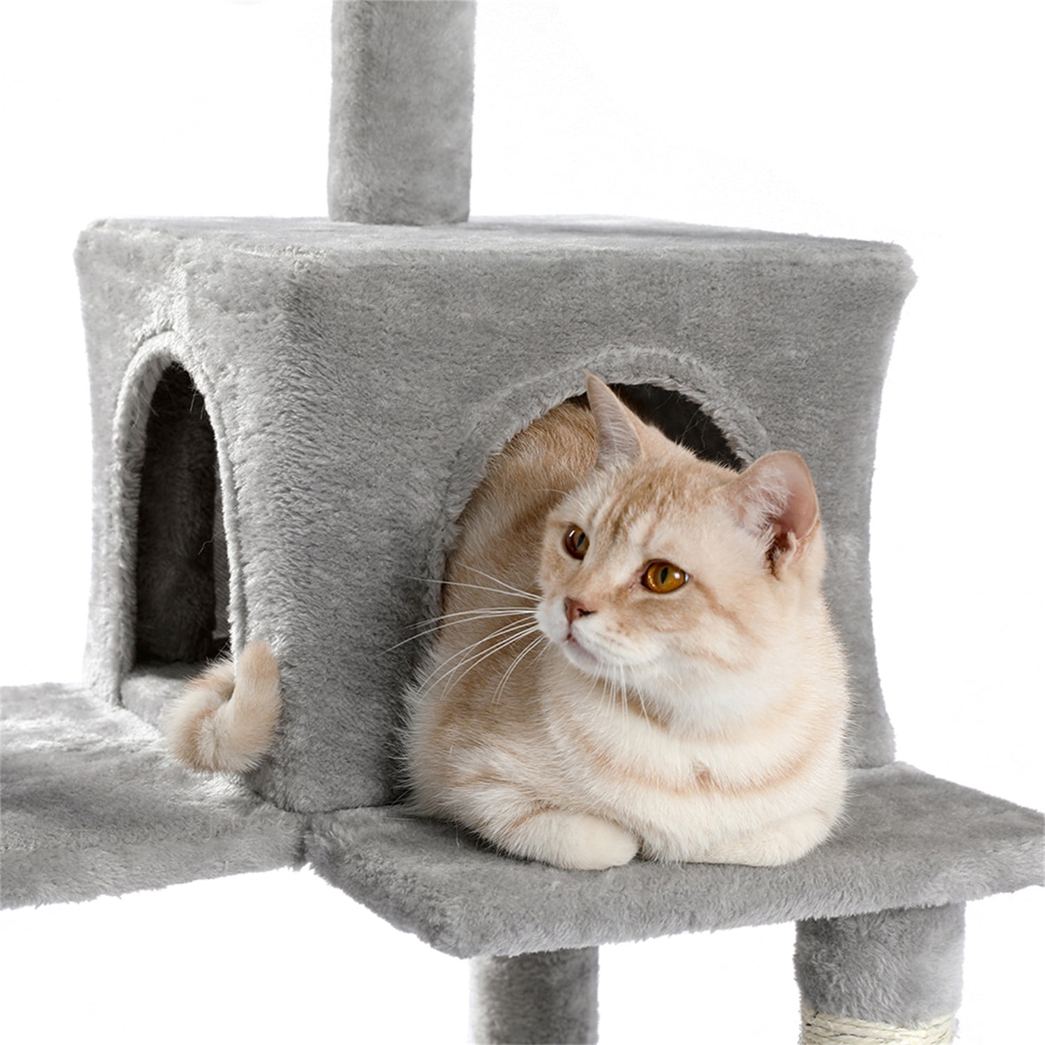 Pefilos 56" Wooden Cat Tower House for Large Cats Cat Tree for Indoor Cats with Cozy Cat Condo, Super Large Hammock and Plush Perches, Gray Pefilos 56" Wooden Cat Tower House for Large Cats Cat Tree for Indoor Cats with Cozy Cat Condo, Super Large Hammock and Plush Perches, Gray