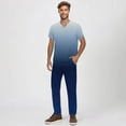 thumbnail image 3 of Men's 2-Piece Work Uniform Set, Short Sleeve V-Neck Gradient Print Top with Chest Pocket and Elastic Waist Pants, For Medical Nursing Scrubs,Blue,L, 3 of 7
