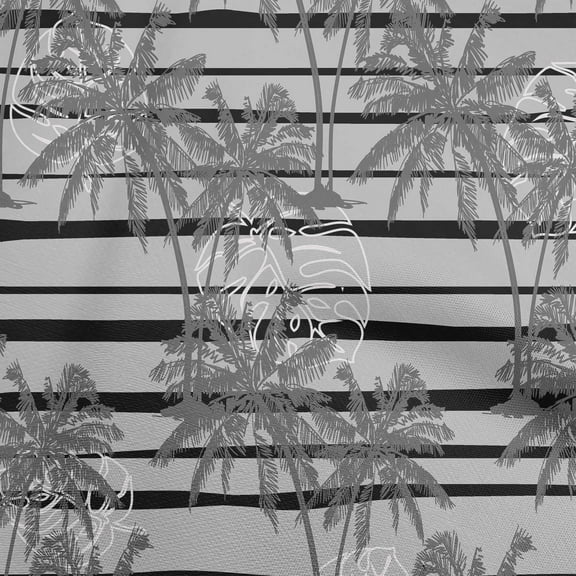 oneOone Polyester Spandex Gray Fabric Tropical Plam Tree With Stripes Fabric For Sewing Printed Craft Fabric By The Yard 56 Inch Wide