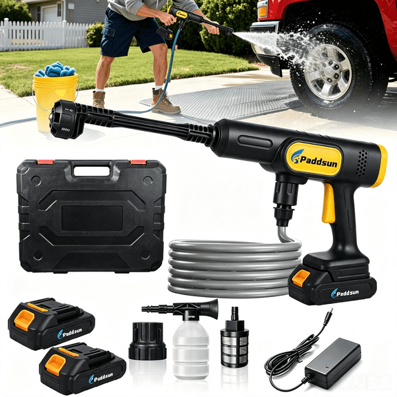 Paddsun Cordless Pressure Washer, 870PSI 21V Portable Pressure Washer 6-in-1 Nozzle Handheld Car Washer Power Cleaner for Car Patio Floor