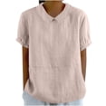 thumbnail image 2 of SDNall Plus Size Cotton and Linen Blouse for Women Solid Summer Cotton Linen Loose Lapel Doll Neck Cute Shirt Top (Sizes:S-3XL), 2 of 9
