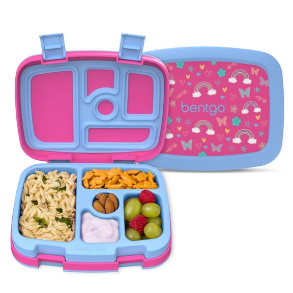 Bentgo Kids Prints Leak-Proof, 5-Compartment Bento-Style Kids Lunch Box - Ideal Portion Sizes for Ages 3-7, Durable, Drop-Proof, Dishwasher Safe, & Made w/ BPA-Free Materials (Rainbows & Butterflies)
