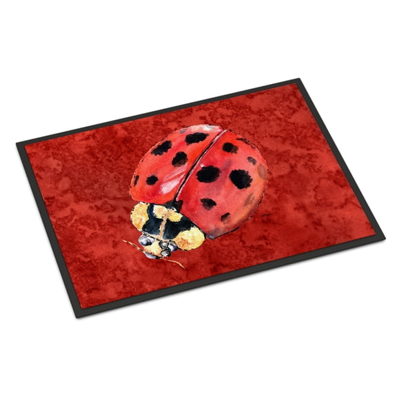 Lady Bug on Deep Red Door Mat Doormat