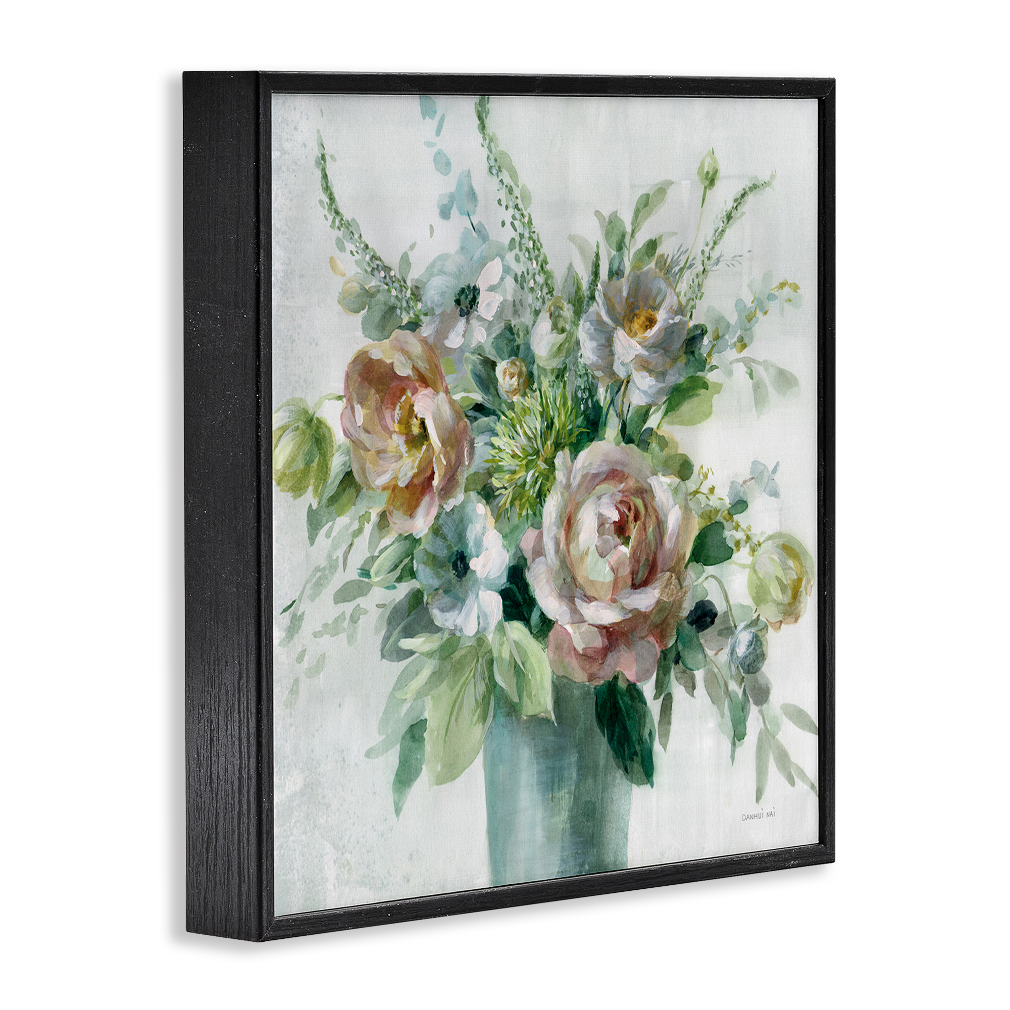 Stupell Industries Sage & Peach Blossoms Botanical & Floral Painting Black Framed Art Print Wall Art, 24 x 24