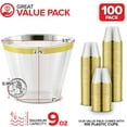 thumbnail image 2 of 9 oz Gold-Rim Disposable Plastic Cups (100 Pack) Elegant Tumblers Glasses for Parties, Weddings, Holidays, Dessert Tumbler, Bulk Drinking Cup for Fruit Punch, Cocktails, Wine, 2 of 8