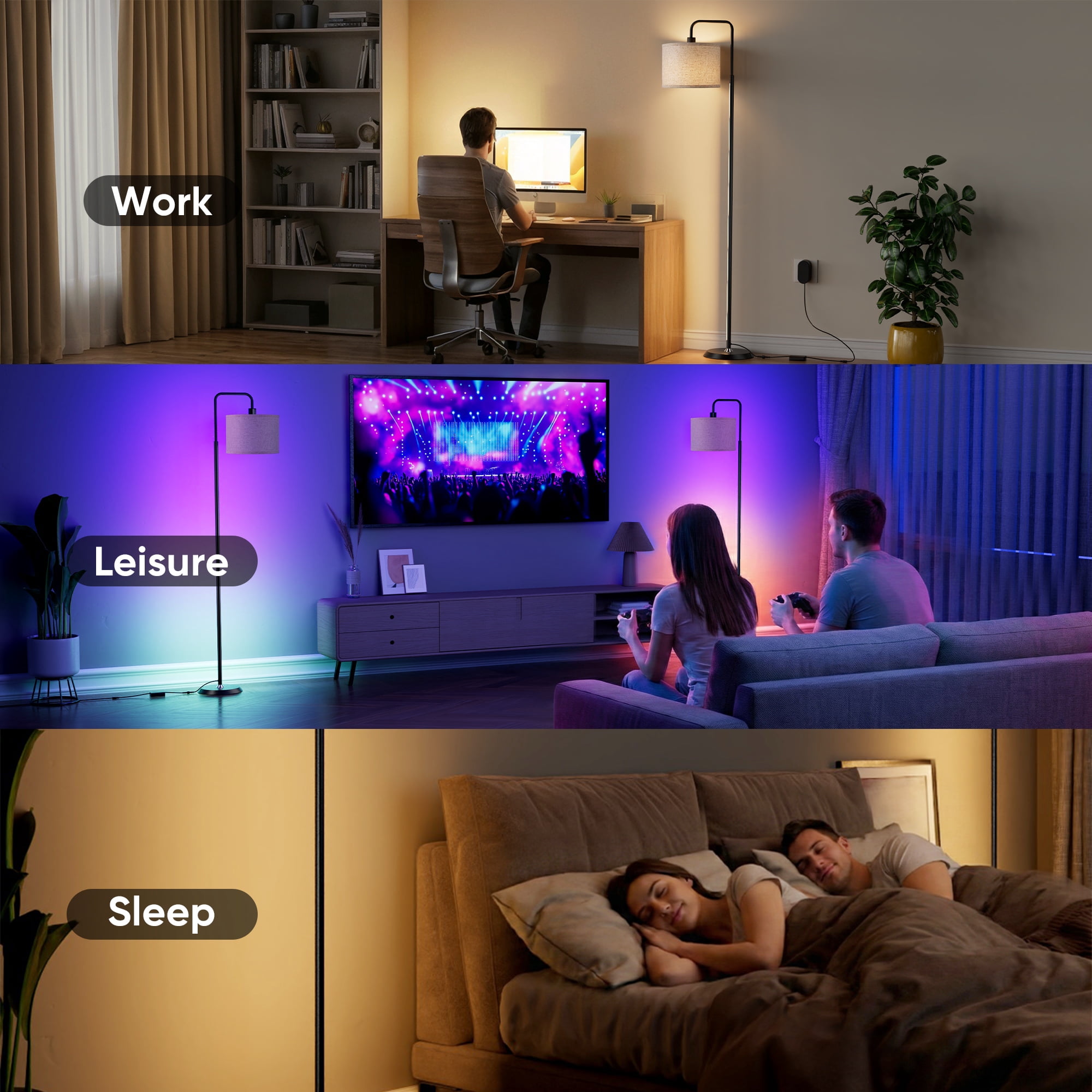 69in Smart LED Floor Lamp with APP Control & RGB Colors  Dimmable Standing Lamp for Living Room Bedroom,12W Bulb Included Timer