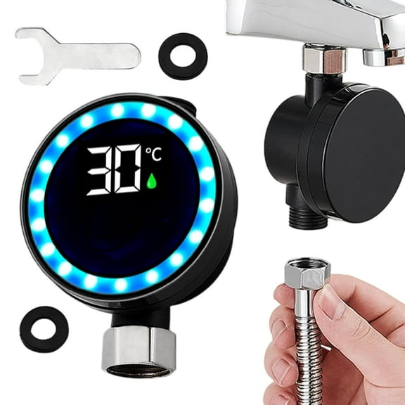 Shower Water Temperature Gauge, Smart Water Heat Meter, LED Digital Display Waterproof Waters Thermometers Electronic, Instant Bath Temperature Display for Shower, Faucet, Showerhead