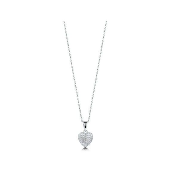 BERRICLE Sterling Silver Heart Cubic Zirconia CZ Anniversary Pendant Necklace for Women, Rhodium Plated 18 inch