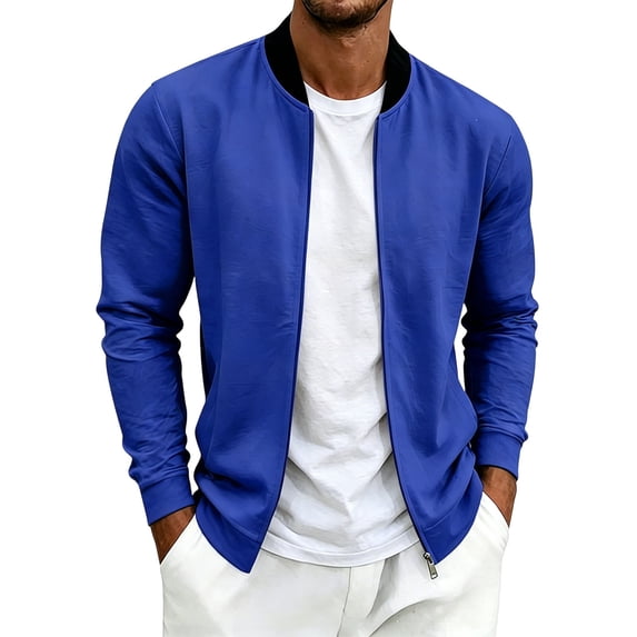 LIaqionyy Mens Lightweight Jacket Zip up Casual Spring Fall Long Sleeve Outerwear with Pockets Solid Color Clothes