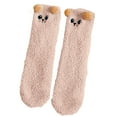 thumbnail image 5 of Women's Coral Fleece Non-Shedding Floor Socks, 3D Kitten Pattern Mid-Calf Socks for Autumn and Winter, Thickened Plush Sleeping Socks, Cartoon Design Cozy House Socks - Khaki, 5 of 5