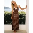 thumbnail image 4 of LMLYSoH Women's Dot Print Long Dress Summer Fashionable Backless Lace Trim V Neck Bodycon Dress, 4 of 9