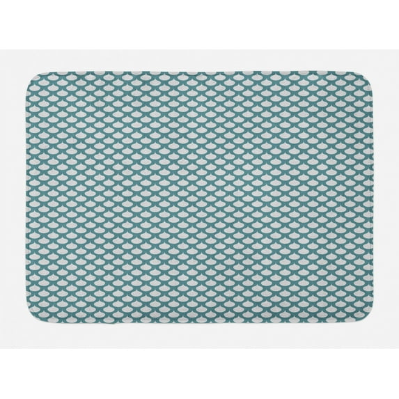 Art Nouveau Bath Mat, Retro Style Abstract Pattern with Curves Simplistic Symmetic Tile Design, Non-Slip Plush Mat Bathroom Kitchen Laundry Room Decor, 29.5 X 17.5 Inches, Teal and White, Ambesonne
