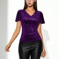 thumbnail image 7 of BLVB Women's Sparkle Sequin Top Glitter V Neck T Shirt Party Concert Tee Shirt Blouses Holiday Outfits, 7 of 7