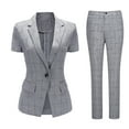 thumbnail image 6 of AZoiNM Women's Checkered Suit Set One Button Blazer Short Sleeve Tapered Pants, 6 of 13