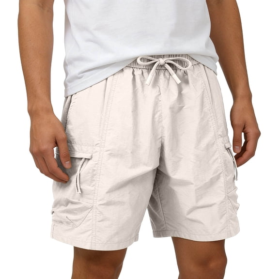 USNSM (L-5XL) Mens Big and Tall Shorts Drawstring Elastic Waist Casual Sports Shorts Multi Pockets Cotton Solid Cargo Shorts Beige XXXXL