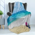 thumbnail image 4 of Birthday Soft Flannel Fleece Blanket, Happy Birthday Celebration on Sandy Beach with Party Hat Presents Ocean, Cozy Plush for Indoor and Outdoor Use, 50" x 70", Blue Pale Brown Pink, by Ambesonne, 4 of 5