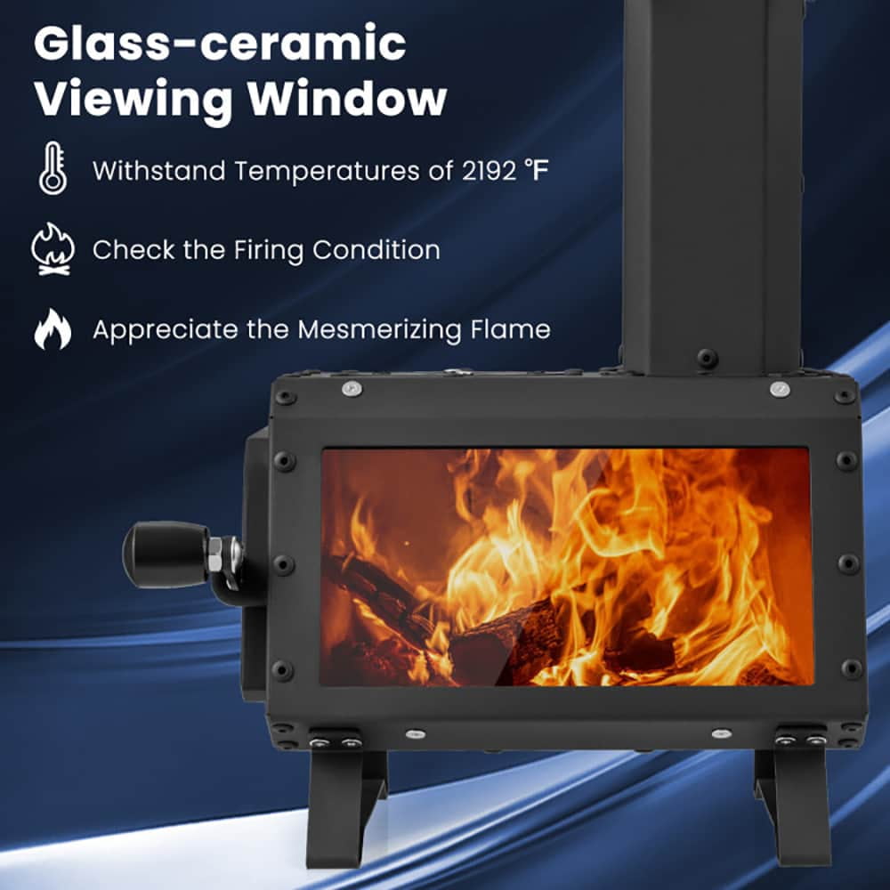 Spaco Portable Wood Camping Burning Stove Heater with 2 Cooking Positions, Portable Wood Burning Stove, Black