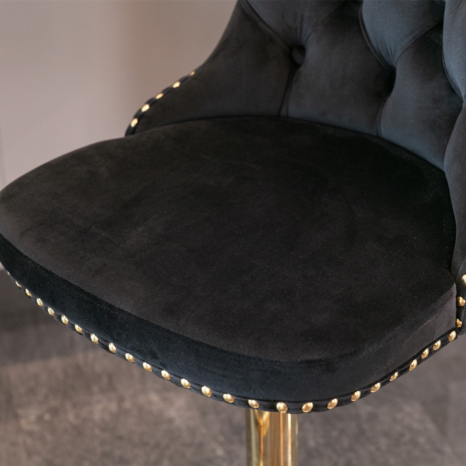 Counter Height Bar Stools from 25-33 Inch, Swivel Barstools with High Back, Button Tufted and Nailheads Trim, Velvet Upholstered Bar Chairs for Kitchen Dining Room (Black with Gold Base,Set of 6)