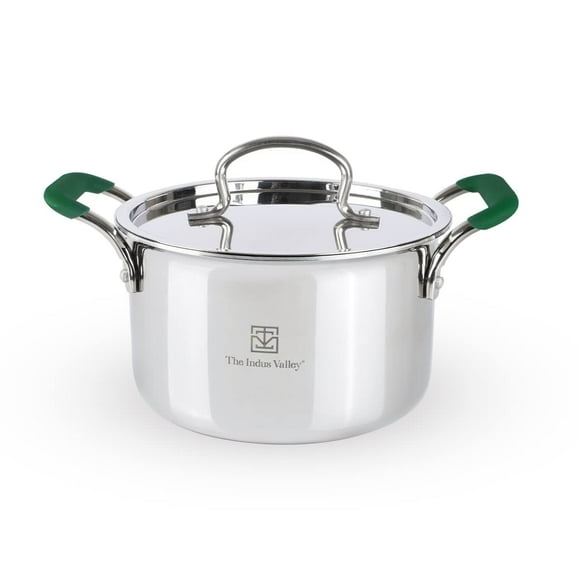 Triply Marmite en Acier Inoxydable Ou Casserole Biryani Ou Casserole avec Couvercle en Acier / Moyen 21,6 cm, 8,5 Po, 3 Litres, 1,4 kg / Compatible Induction / Corps Antiadhésif à 3 Couches, 100 % Pur et Sans Toxines