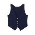 thumbnail image 1 of Chaleco de punto de un solo pecho azul marino a la moda para mujer, camisetas sin mangas con cuello en V vintage, top elegante para mujer, 1 of 5