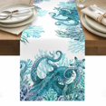 thumbnail image 2 of Summer Ocean Octopus Table Runner, Nautical Watercolor Green Sea Coral Starfish Cotton Linen Kitchen Table Decoration Washable Dining Tabletop Runners for Home Party Decor 13x90 Inches, 2 of 9