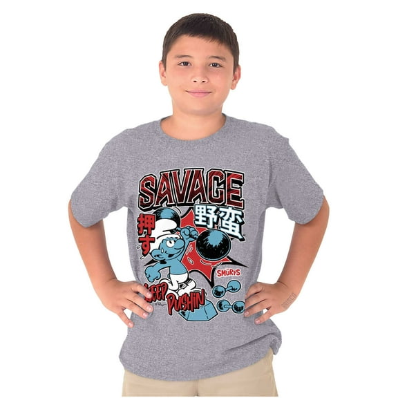 The Smurfs Kanji Keep Pushin Savage Boys Kids T Shirt Tees Tops Teen Brisco Brands L
