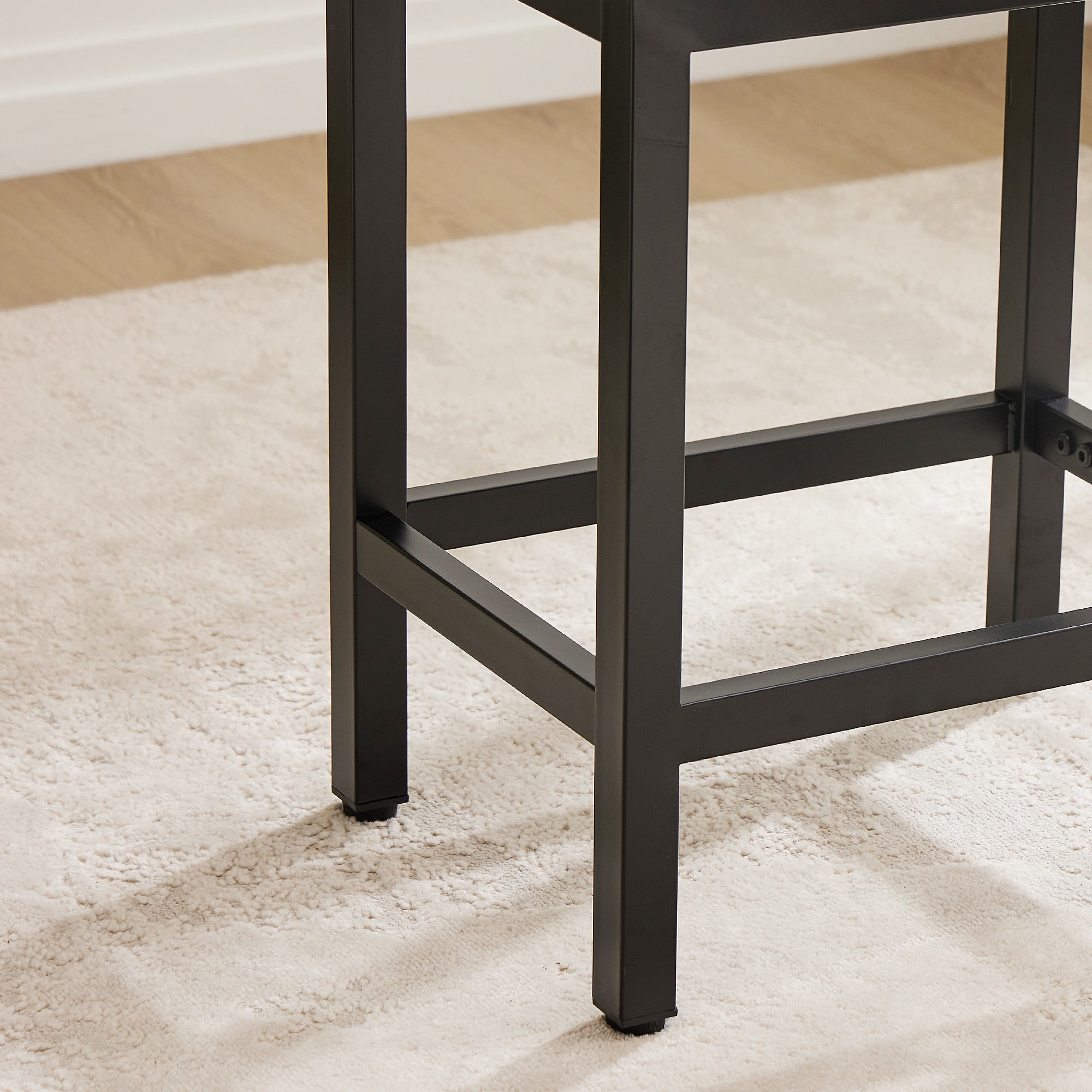 CONCETTA Set of 2 Bar Stools - 24in Counter Height, Metal Base & PU Leather Seats, Black